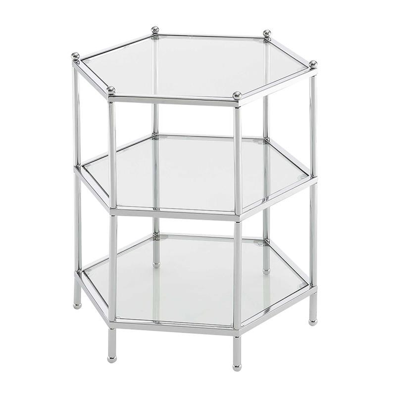 Convenience Concepts Royal Crest Modern Hexagonal 3 Tier Chrome Metal End Table