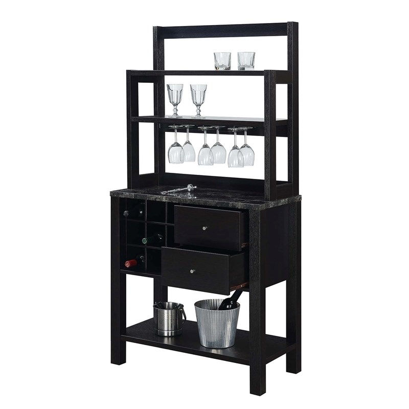 Convenience Concepts Black Newport Serving Bar in Black Wood Finish