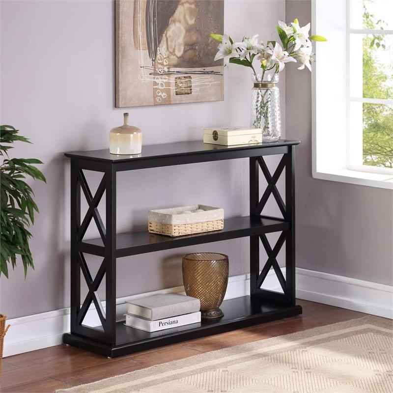 Convenience Concepts Oxford Deluxe 3 Tier Console Table in Black Wood ...