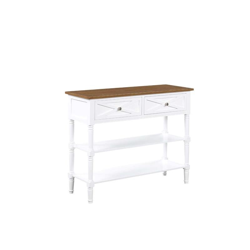 Country Oxford Two-Drawer Console Table in Driftwood Brown and White Wood Finish