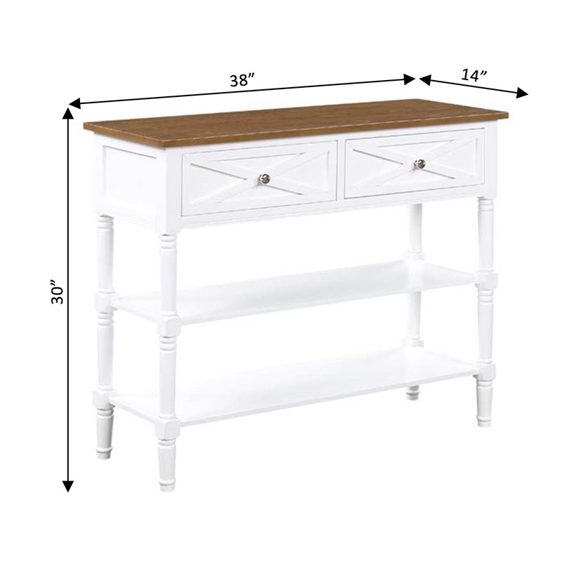Country Oxford Two-Drawer Console Table in Driftwood Brown and White Wood Finish