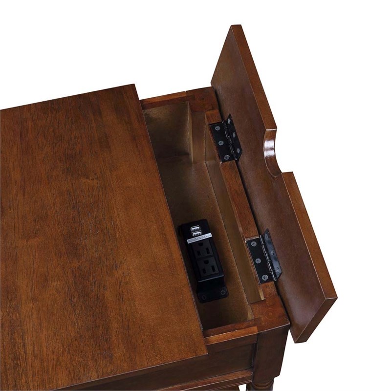 Country Oxford Square End Table with Charging Station in Espresso Wood Finish