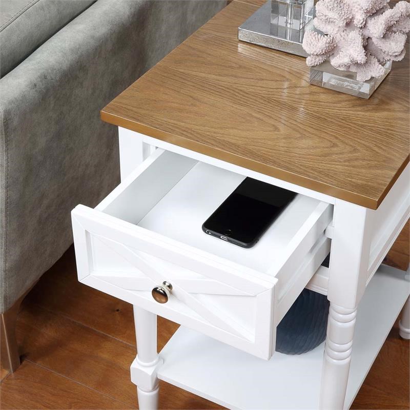 white side table with charging station