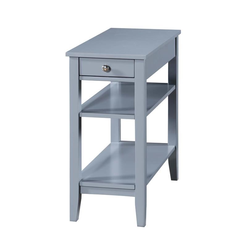 american heritage three tier end table with drawer in gray wood finish