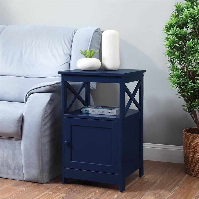 Convenience Concepts Oxford End Table with Cabinet in Cobalt Blue Wood Finish
