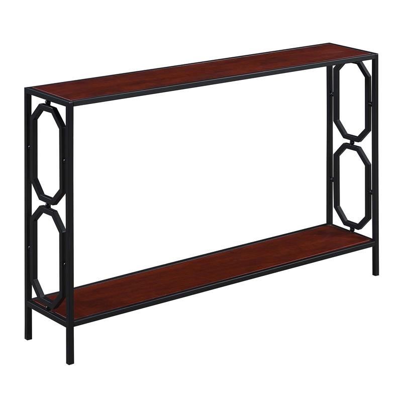 Convenience Concepts Omega Black Metal Frame Console Table in Cherry Wood Finish