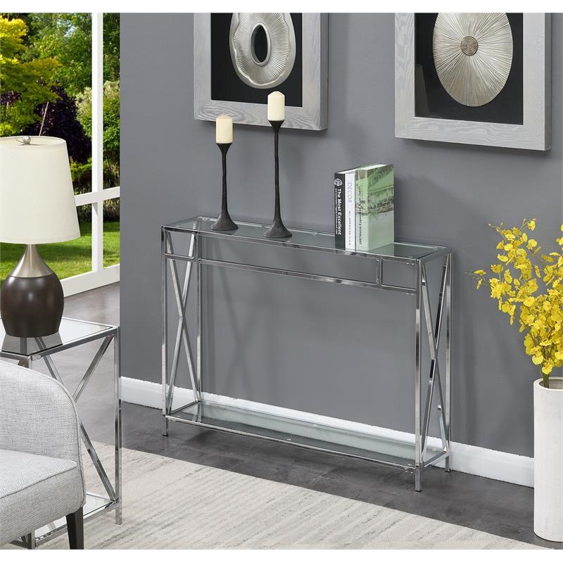 convenience concepts oxford chrome console table with clear glass