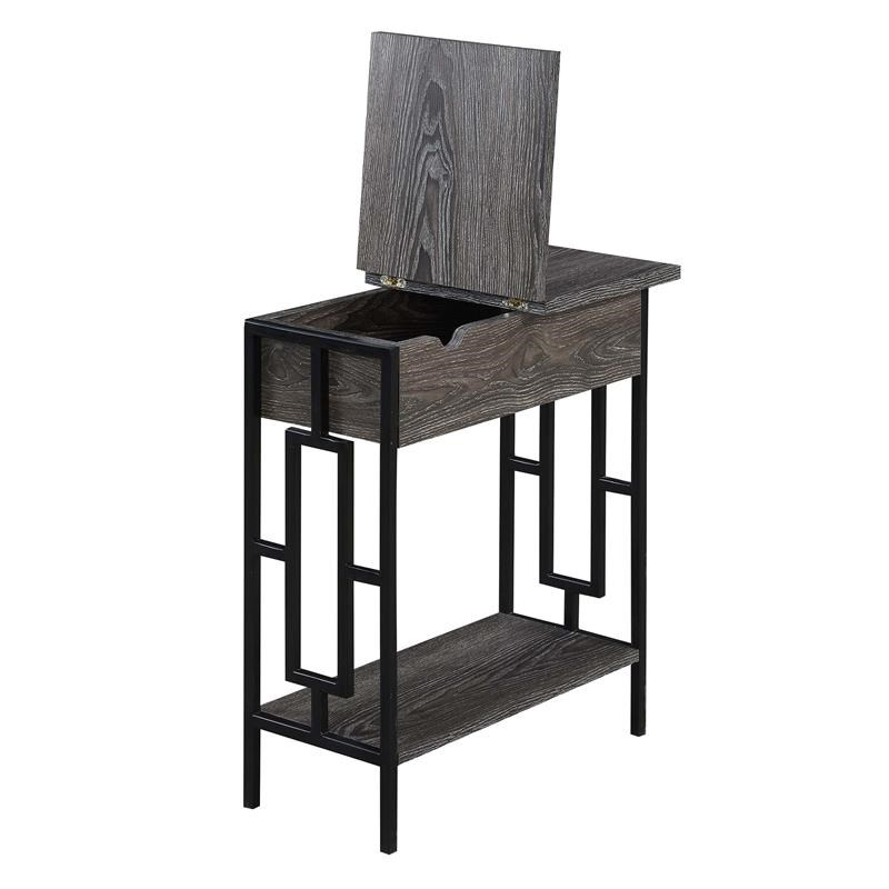 Town Square Flip Top End Table with Charging Station in Weathered Gray Wood