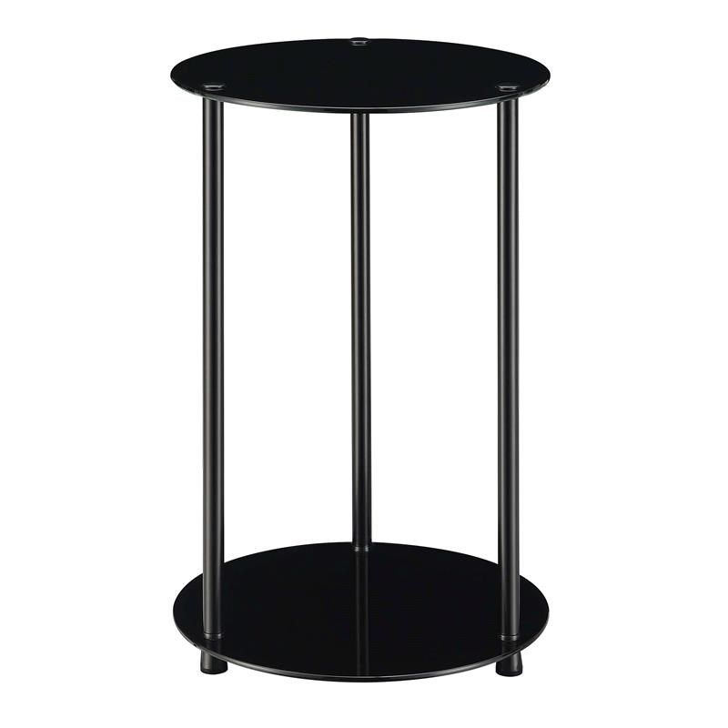 Convenience Concepts Designs2Go Classic Two-Tier Round End Table in Black Glass