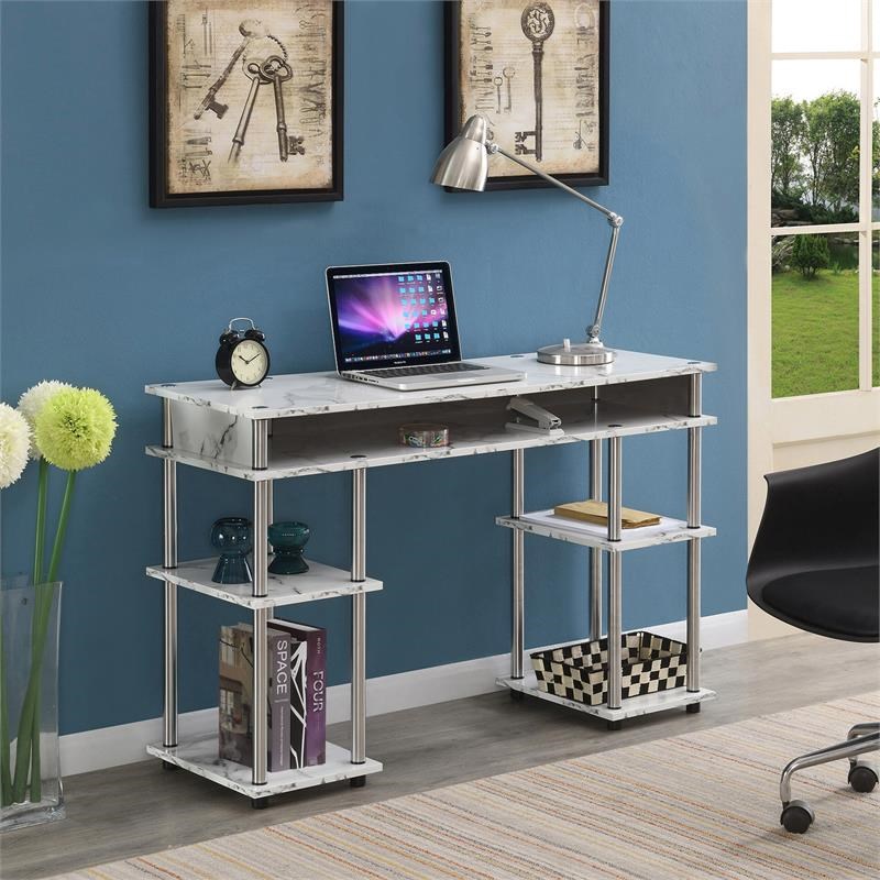 Designs2Go No-Tools Student Desk in White Faux Marble Wood Finish ...