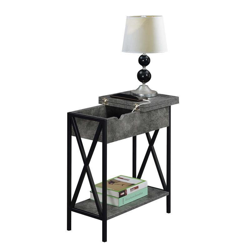 Tucson Flip Top End Table with Charging Station in Weathered Gray Wood Finish