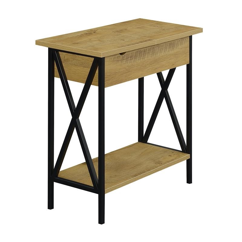Tucson Flip Top End Table with Charging Station in Light Oak Wood Finish