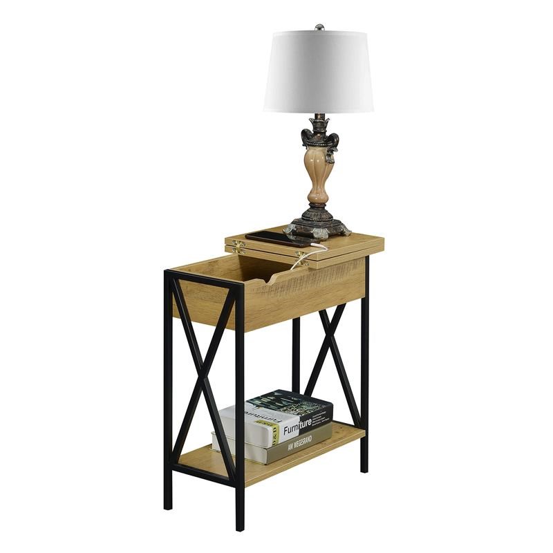 Tucson Flip Top End Table with Charging Station in Light Oak Wood Finish