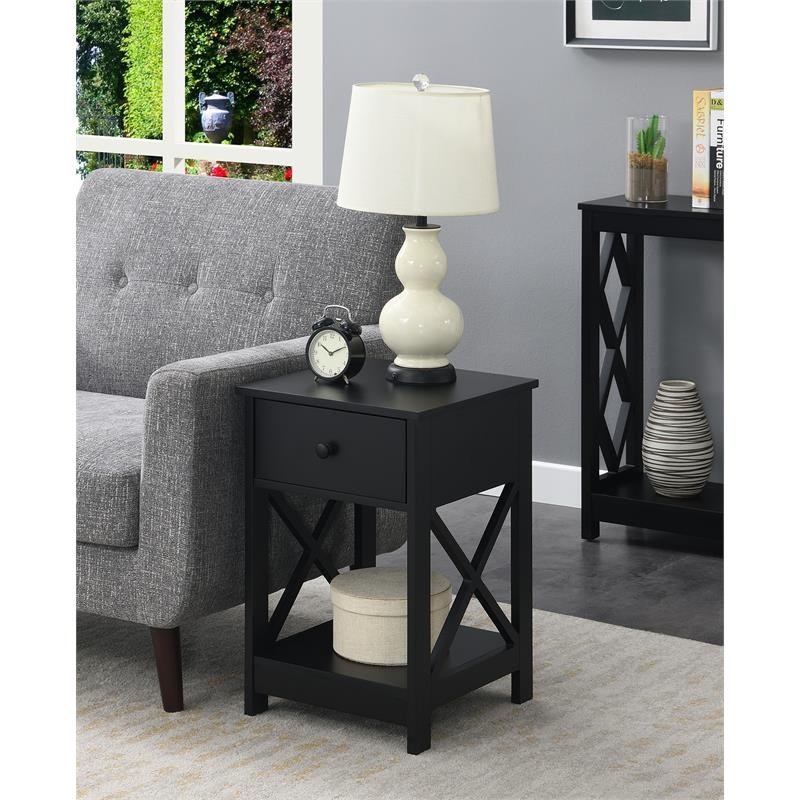 Convenience Concepts Oxford One-Drawer End Table in Black Wood Finish