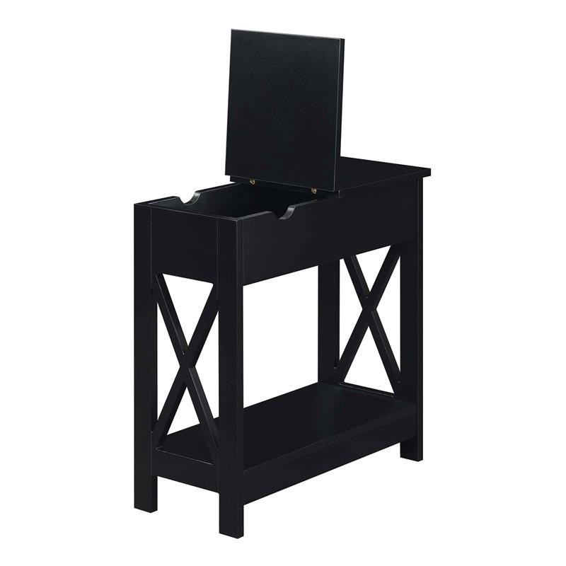 Oxford Flip Top End Table with Charging Station in Black Wood Finish