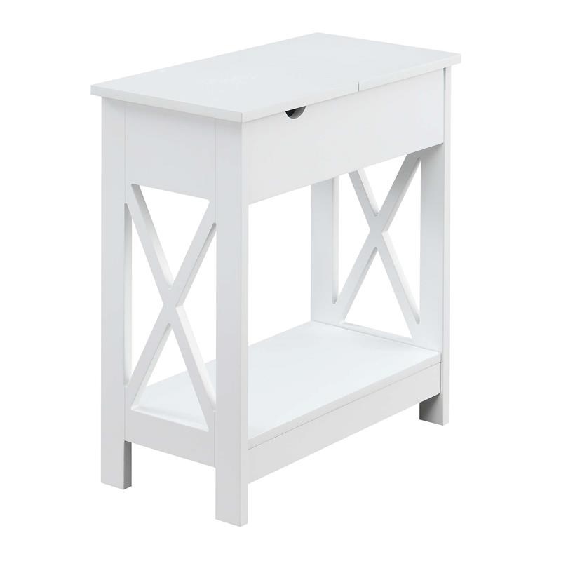 Oxford Flip Top End Table with Charging Station in White Wood Finish