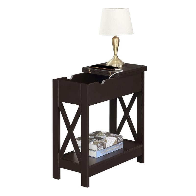 Oxford Flip Top End Table with Charging Station in Espresso Wood Finish