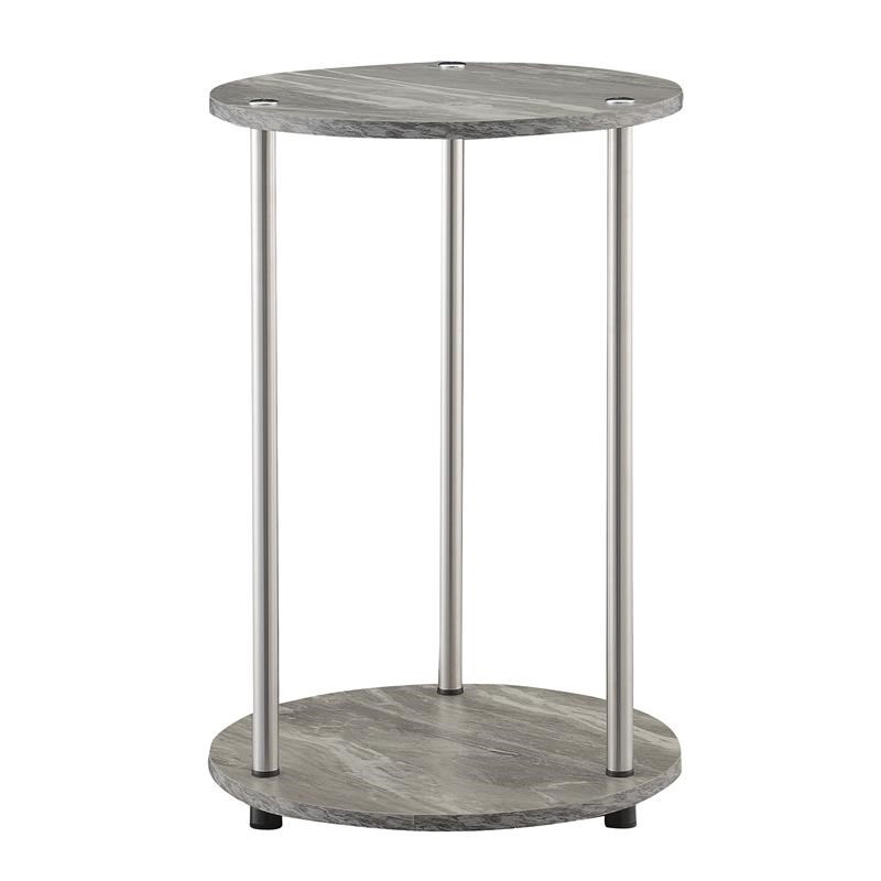 Convenience Concepts Designs2Go No-Tools Two-Tier Round End Table in Gray Wood