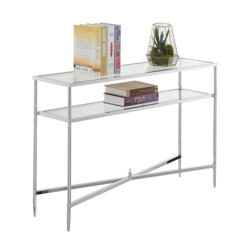 Convenience Concepts Tudor Console Table in Clear Glass and Chrome Metal Frame