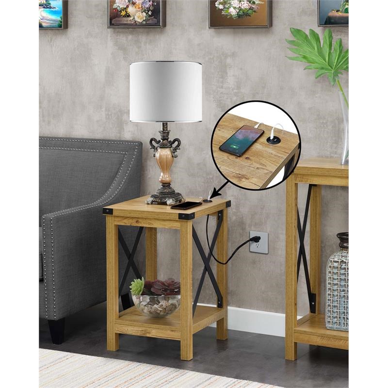 Durango End Table with Charging Station in Light English Oak Wood Finish