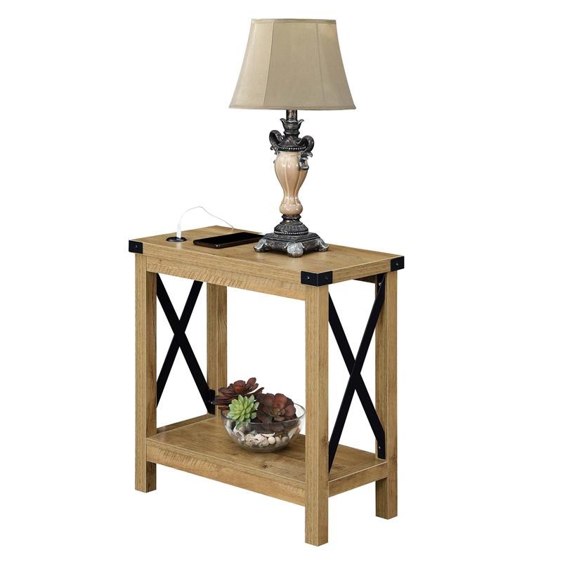 Durango Chairside Table with Charging Station in Light English Oak Wood