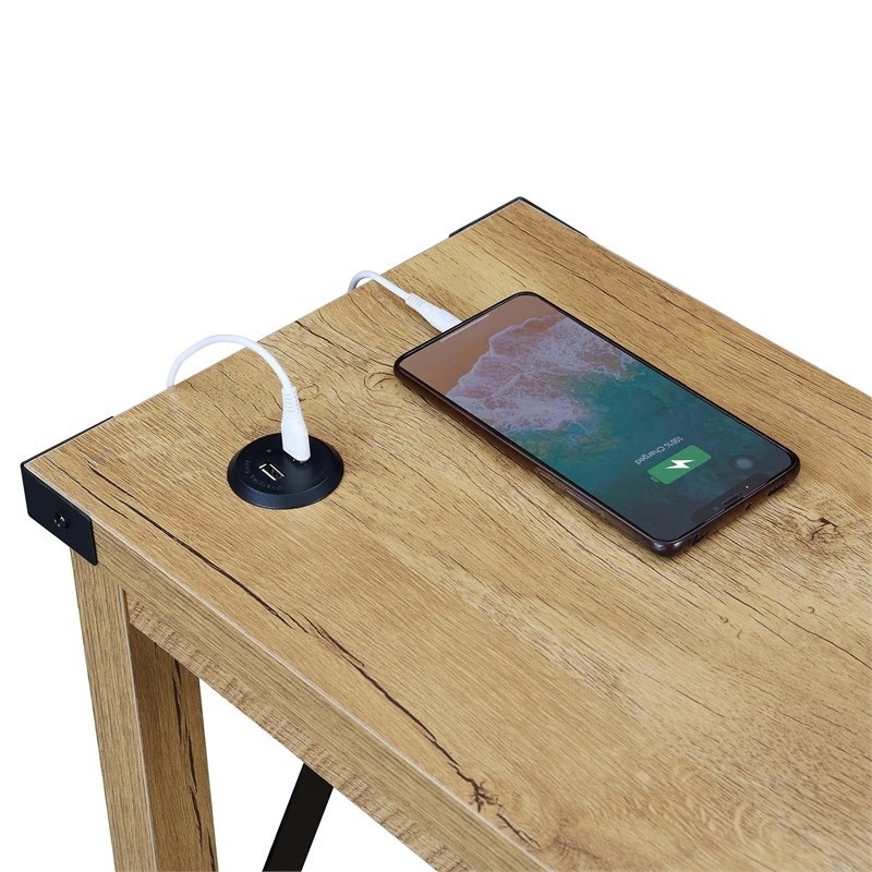 Durango Chairside Table with Charging Station in Light English Oak Wood
