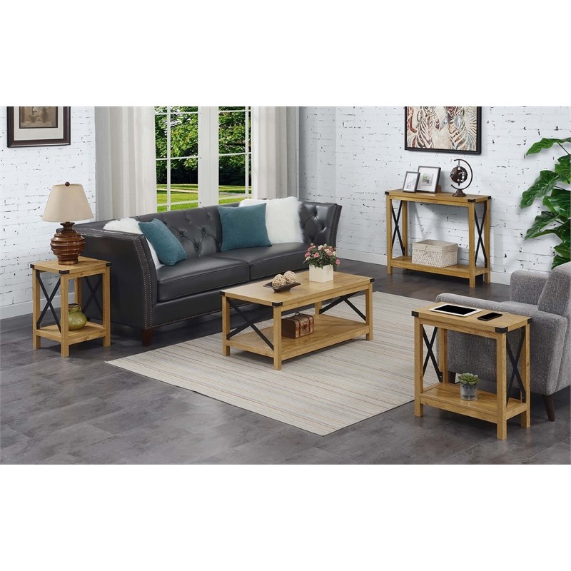 Durango Chairside Table with Charging Station in Light English Oak Wood