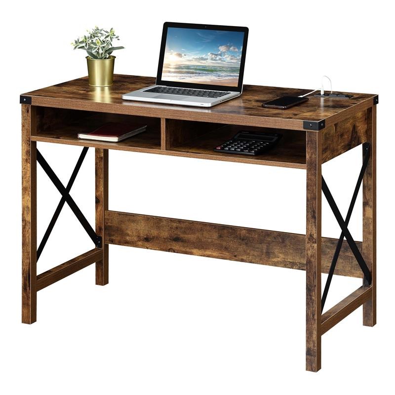 Durango 42 Inch Desk with Charging Station in Nutmeg Wood Finish and Black Metal