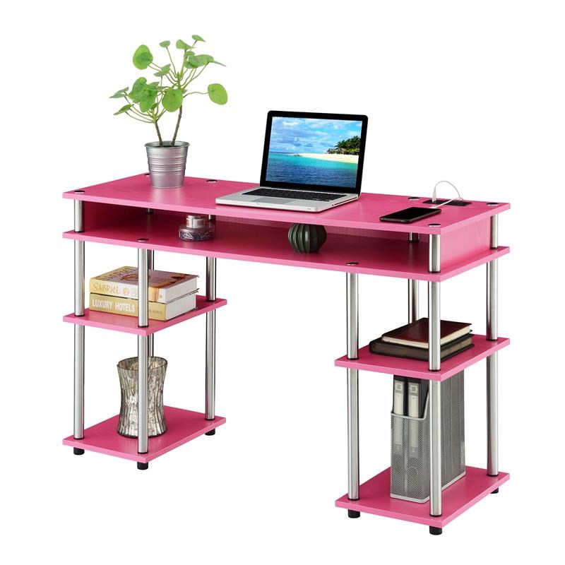 Designs2Go No Tools Student Desk with Charging Station in Pink Wood Finish