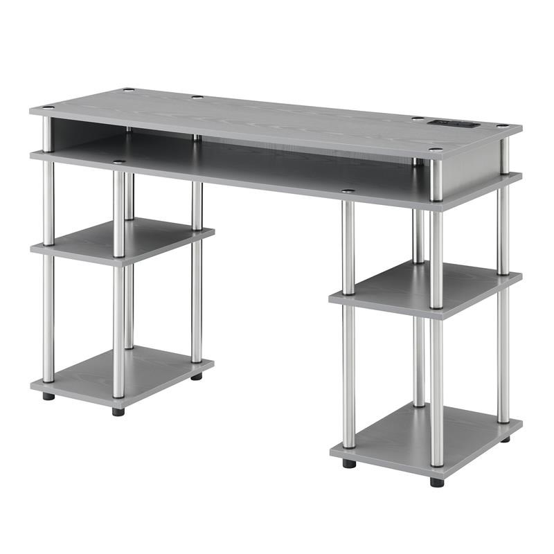 Designs2Go No Tools Student Desk with Charging Station in Gray Wood Finish