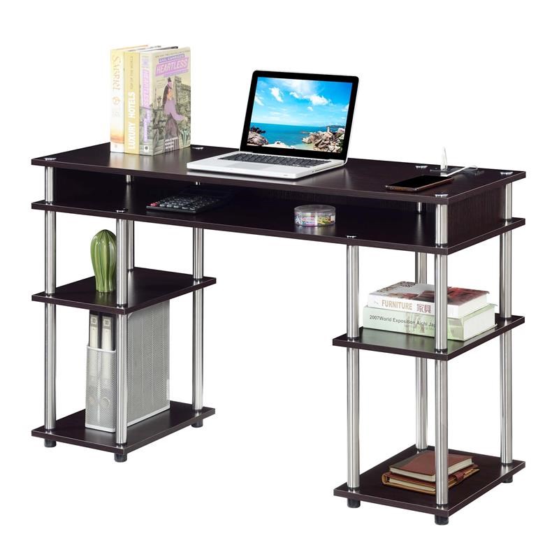 Designs2Go No Tools Student Desk with Charging Station in Espresso Wood Finish