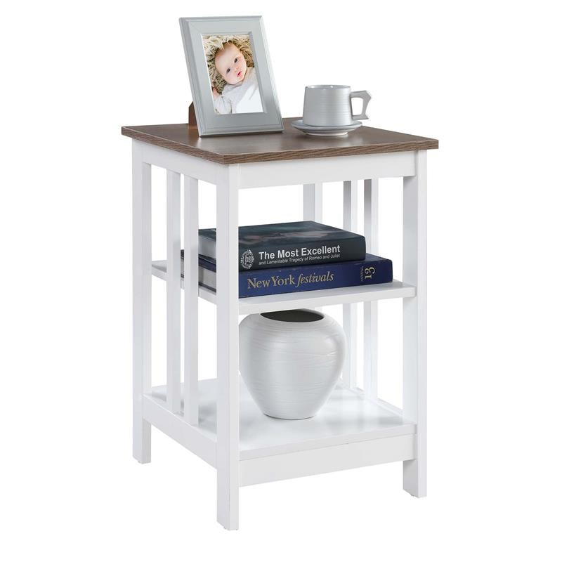 Convenience Concepts Mission End Table in White Wood with Driftwood Top
