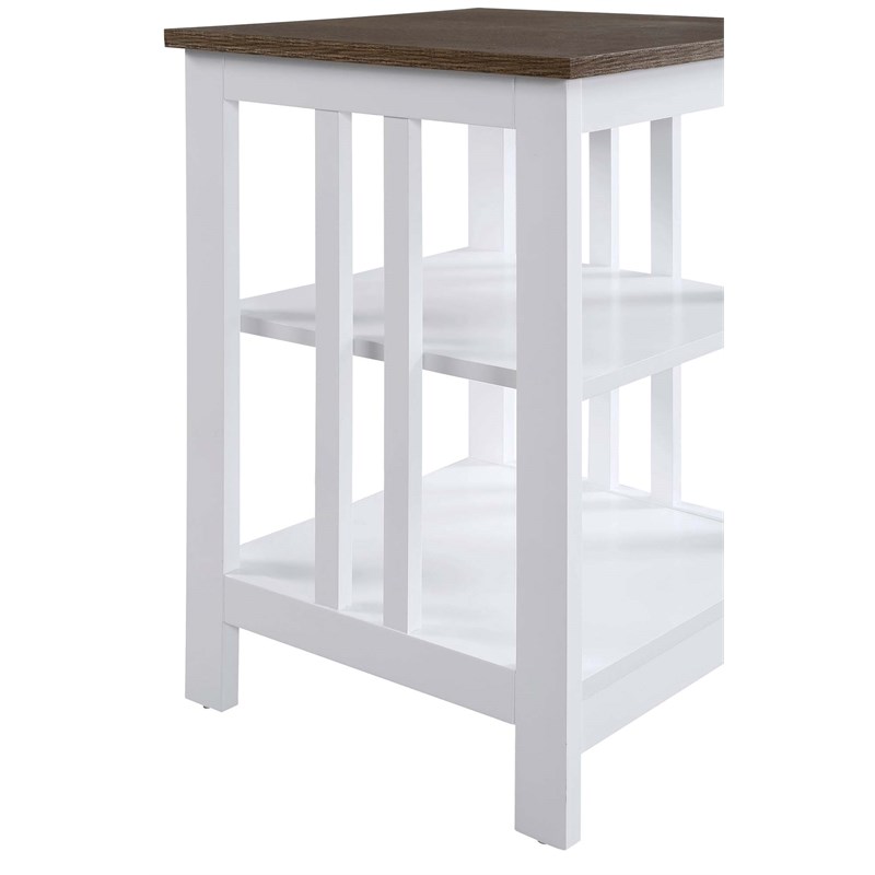 Convenience Concepts Mission End Table in White Wood with Driftwood Top