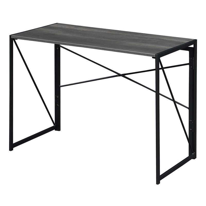Convenience Concepts Xtra Folding Desk in Gray Wood Finish and Black Metal Frame