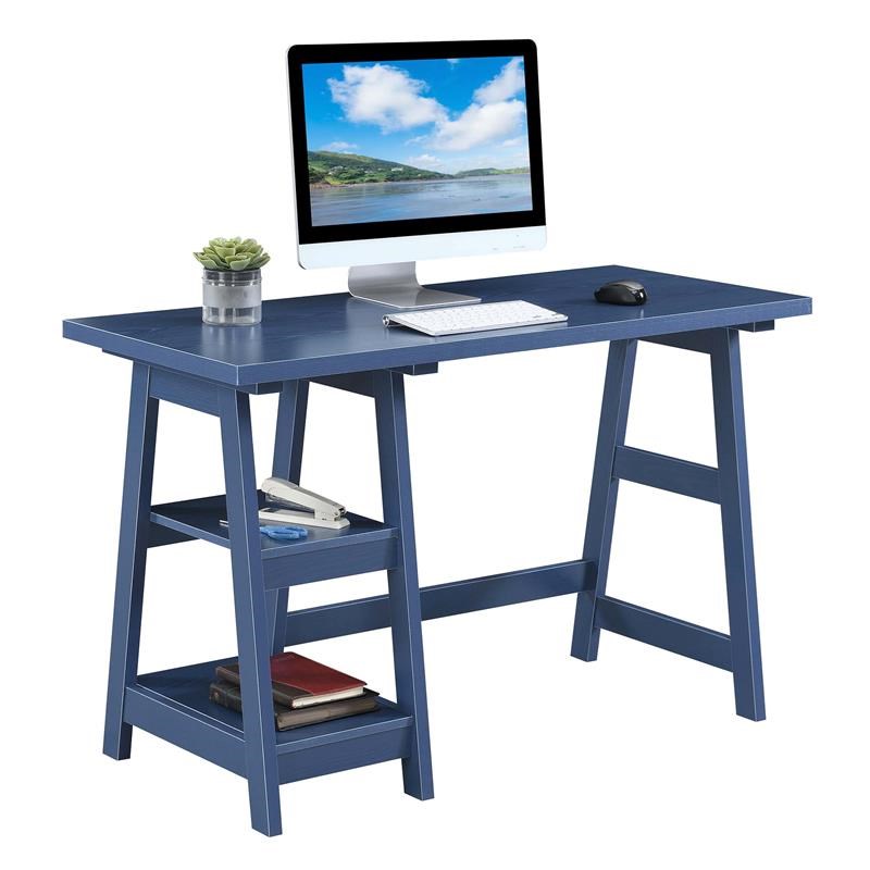Convenience Concepts Designs2Go Trestle Desk in Blue Wood Finish