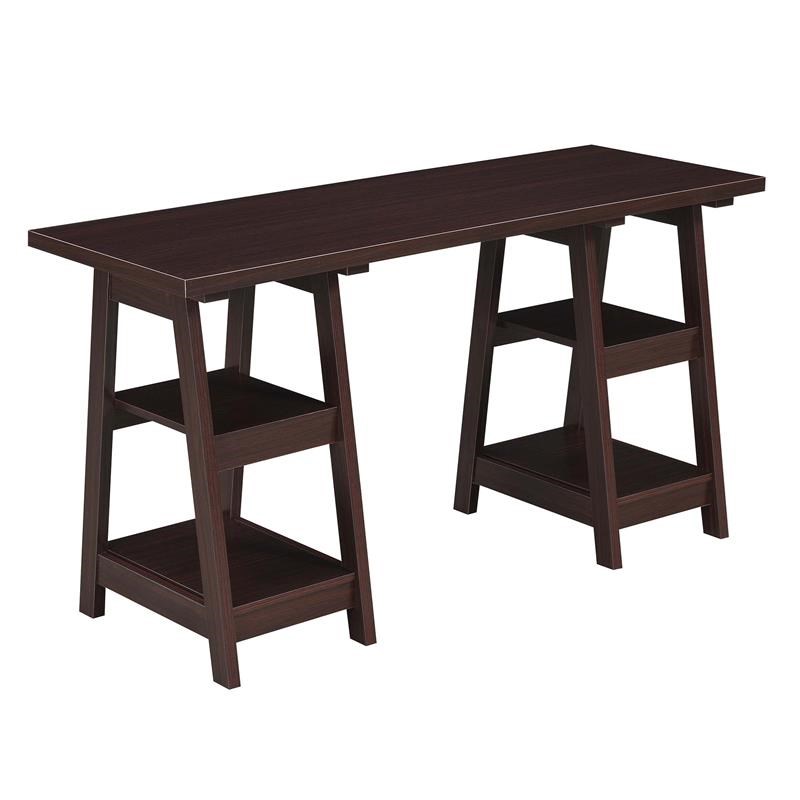 Convenience Concepts Designs2Go Double Trestle Desk in Espresso Wood Finish