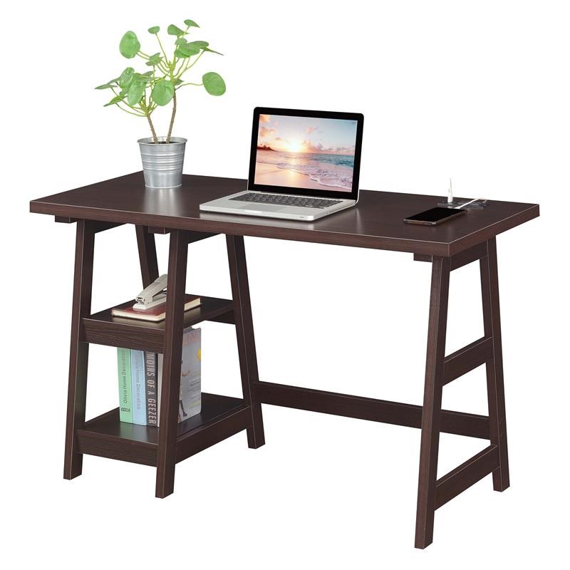 Designs2Go Trestle Desk with Charging Station in Espresso Wood Finish