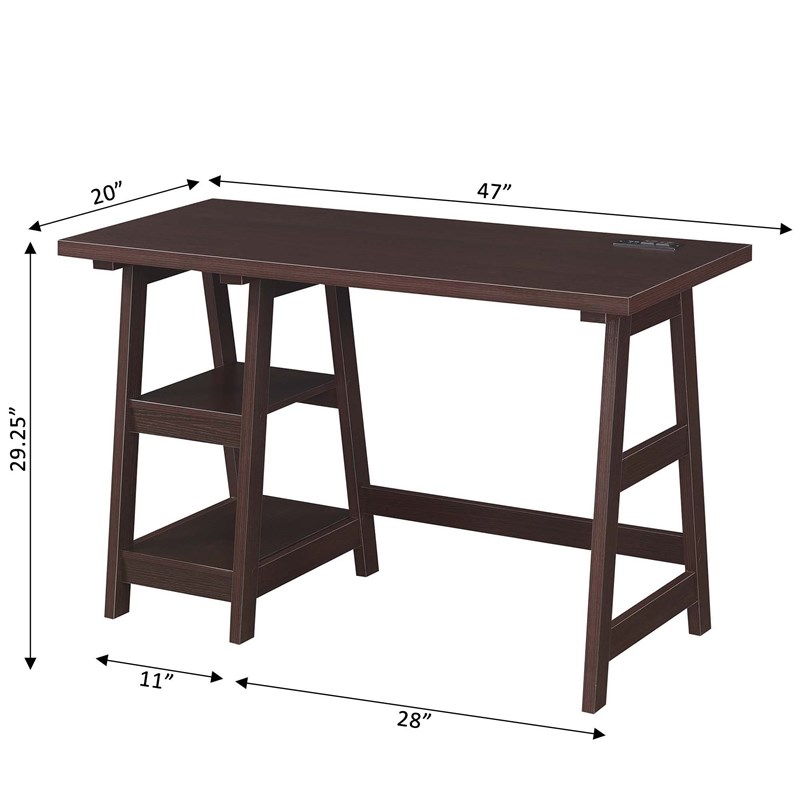 Designs2Go Trestle Desk with Charging Station in Espresso Wood Finish
