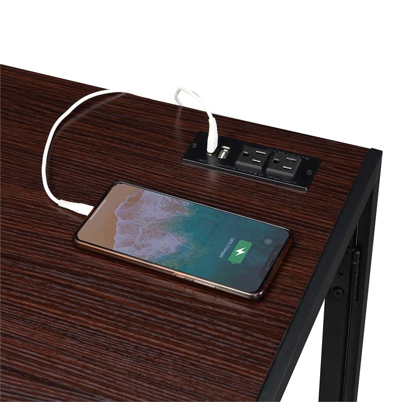 Convenience Concepts Xtra Folding Desk with Charging Station in Espresso Wood