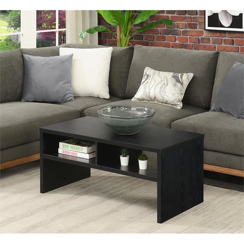 Northfield Admiral Deluxe Coffee Table with Shelves in Black Wood Finish