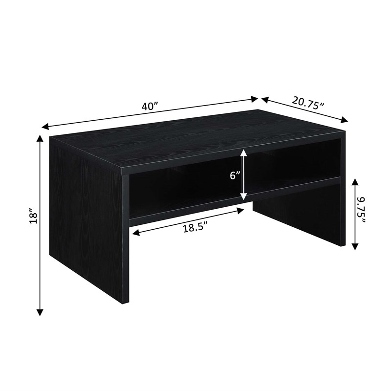 Northfield Admiral Deluxe Coffee Table with Shelves in Black Wood Finish