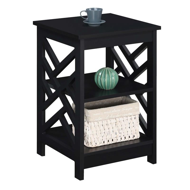 Convenience Concepts Titan End Table with Shelves in Black Wood Finish