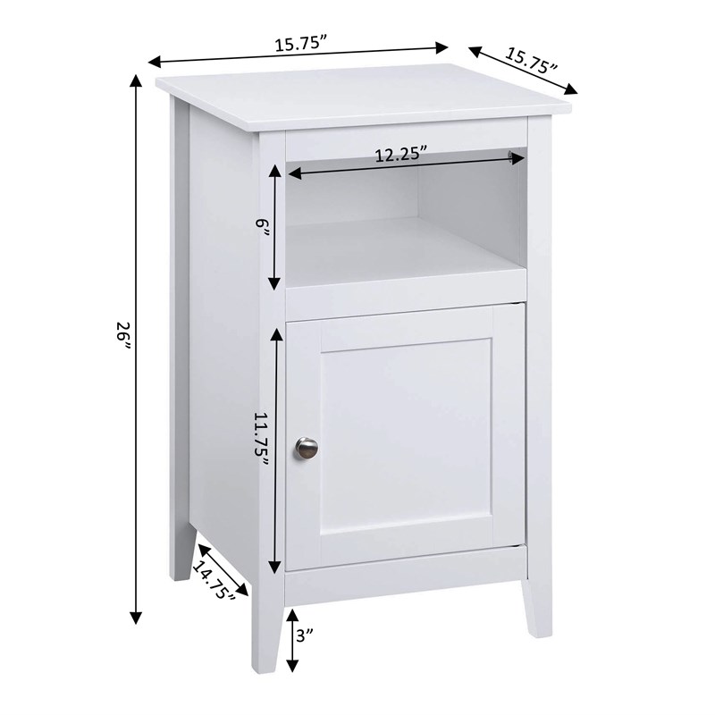 Designs2Go Storage Cabinet End Table with Shelf in White Wood Finish