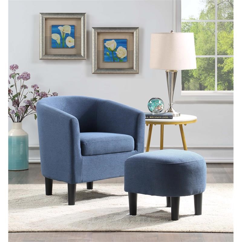 Take-a-Seat Churchill Accent Chair with Ottoman in Blue Fabric