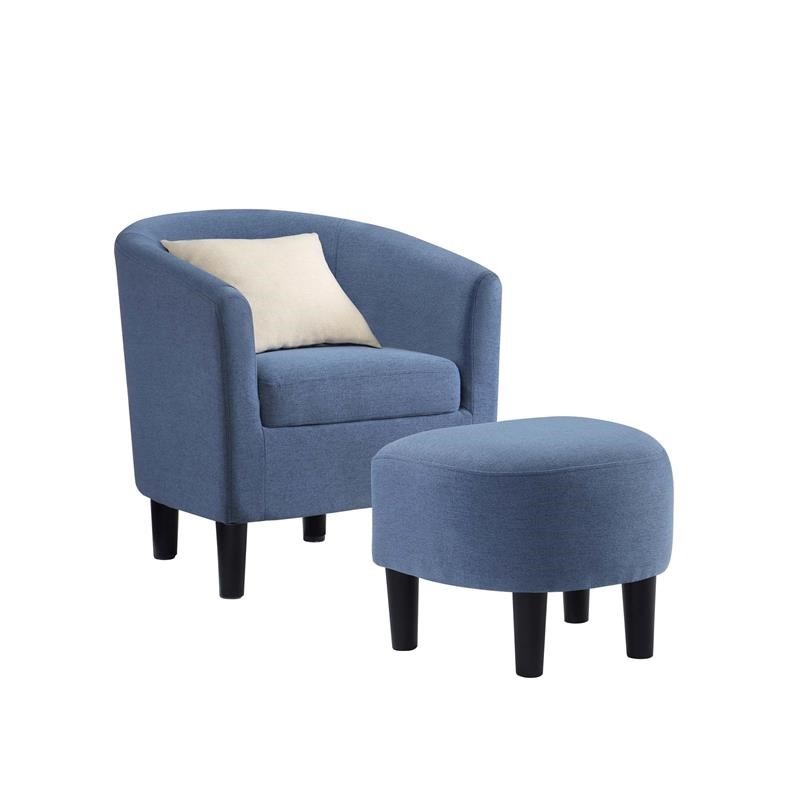 Take-a-Seat Churchill Accent Chair with Ottoman in Blue Fabric