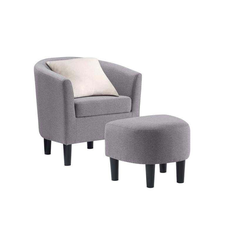Take-a-Seat Churchill Accent Chair with Ottoman in Cement Gray Linen Fabric