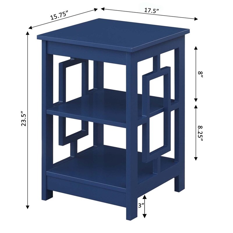 Convenience Concepts Town Square End Table with Shelves in Cobalt Blue Wood