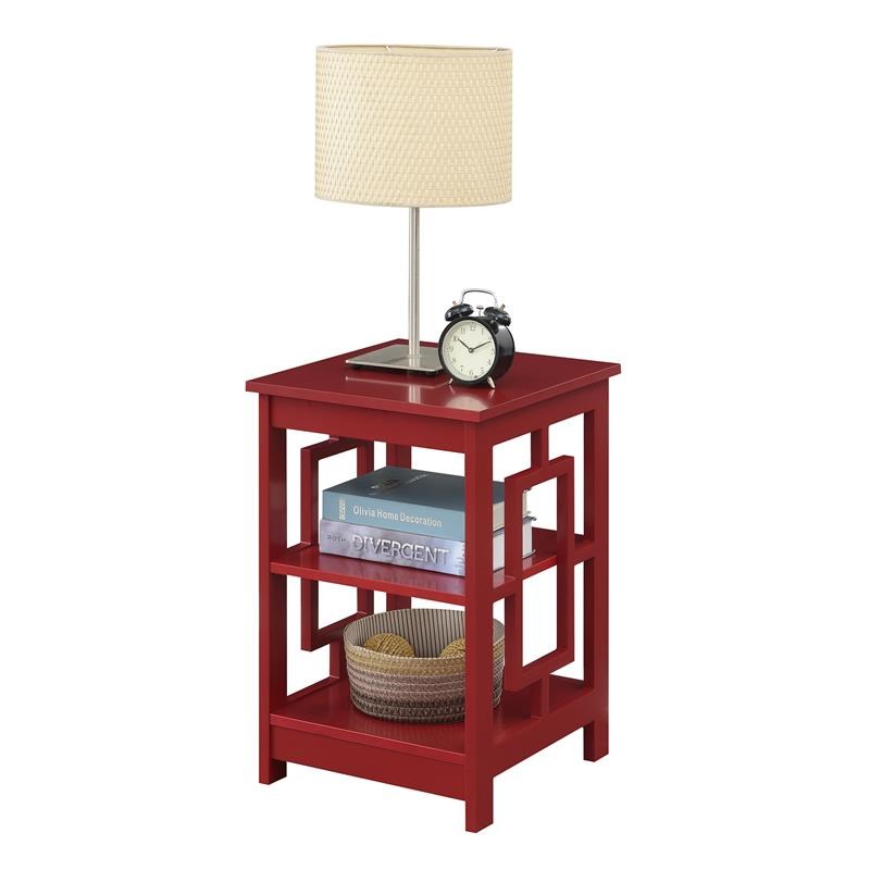 Convenience Concepts Town Square End Table with Shelves in Cranberry Red Wood