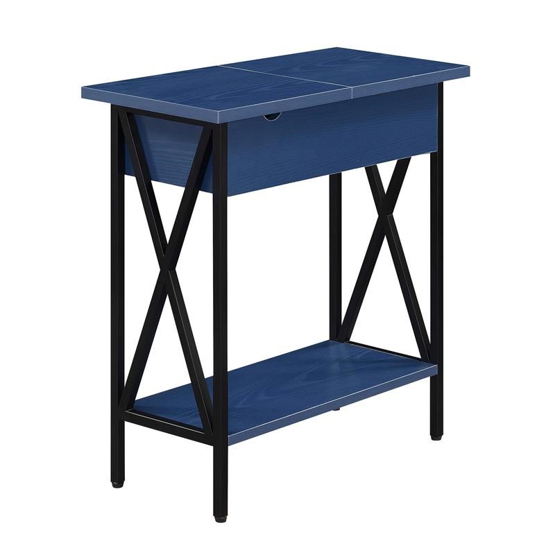 Tucson Flip Top End Table with Charging Station and Shelf Cobalt Blue Wood