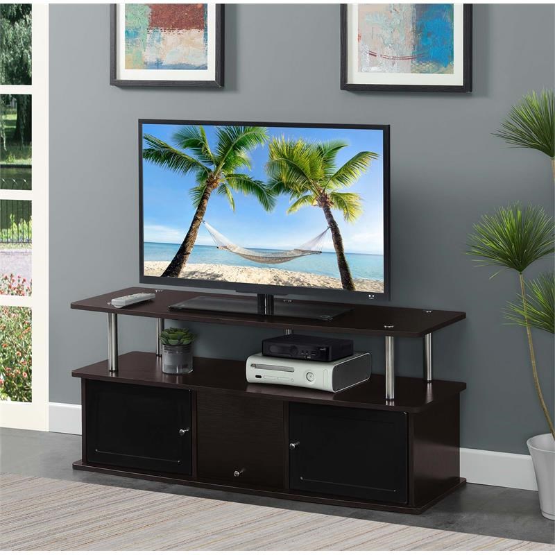 Designs2Go TV Stand with Three Storage Cabinets and Shelf in Espresso Wood